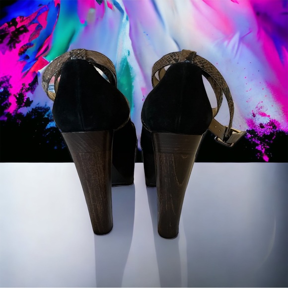 JIMMY CHOO NEW platform heels shoes SUEDE SNAKE SKIN OPEN TOE 39-9 - Picture 5 of 7